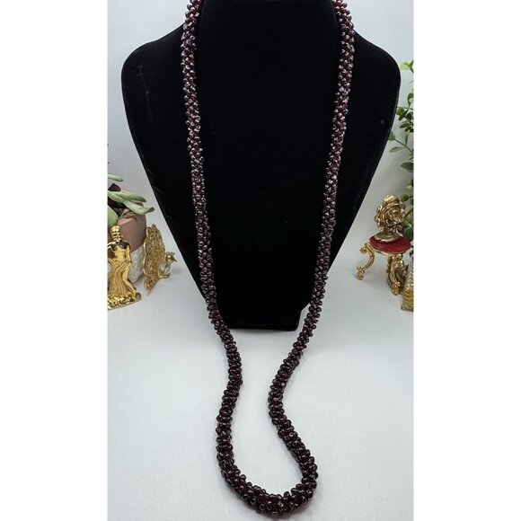 Stunning Natural Red Garnet Nugget Beaded Long Necklace 34" - Picture 3 of 11